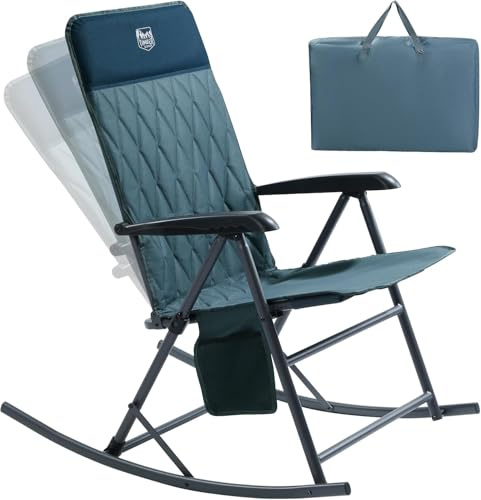 Timber Ridge 3-Level Adjustable Rocking Camping Chair, Ergonomic Padded High Back, Supports 300 LBS, Stable Anti-Tip Rocker, Hard Armrests for Easy Standing, Portable for Patio, Lawn & Tailgating