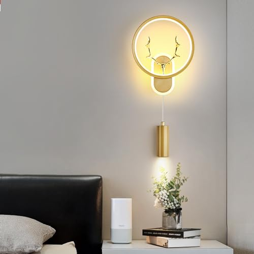 Mengjay Wandleuchte Innen LED 17W Schwarz/Gold Wandlampe Wandbeleuchtung Runde Wandstrahler Wandlicht für Schlafzimmer Wohnzimmer Flur Treppenhaus AC 230V (Gold)