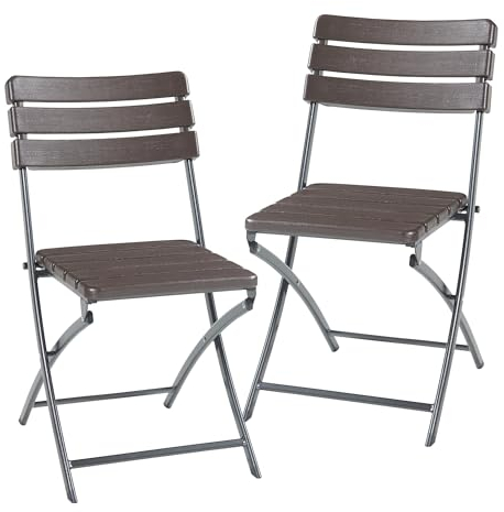 [en.casa] Lot de 2 Chaises Pliantes pour Camping Jardin Terrasse Extérieur Intérieur Set de 2 Chaises Résistantes Métal Plastique HDPE 81 x 46 x 58 cm Effet Bois Marron Foncé