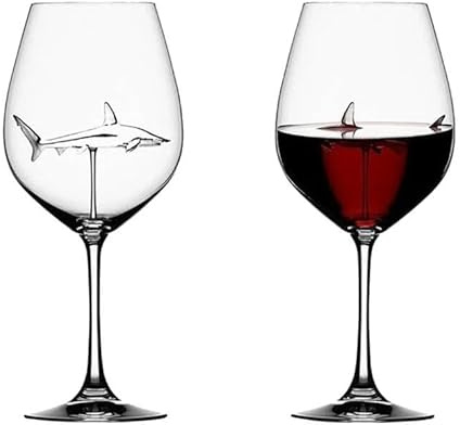 ZHRXCOK Confezione da 2 bicchieri da cocktail in vetro di cristallo a forma di squalo rosso, bottiglia di vino con tacco alto, idea regalo per feste di nozze