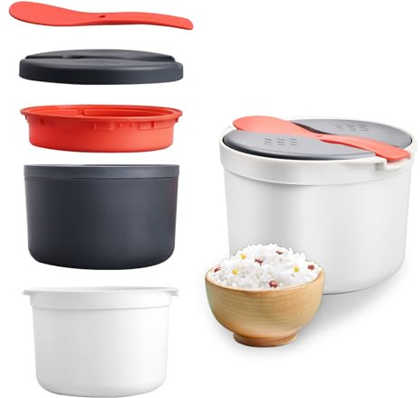 Orange Microwave Rice Cooker, 2L Safe PP Material Rice Steamer, Portable Fast Cooking for Rice Porridge Vegetables Soup Steaming Pot