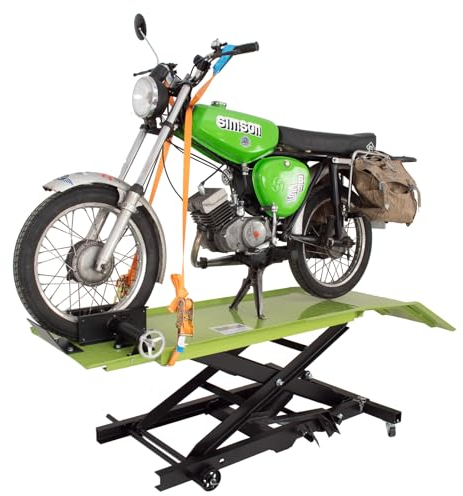 TRUTZHOLM Motorradhebebühne hydraulisch 360 kg Breite 47 cm kleine Montagebühne Heber Motoradlift Scherenheber Hubständer Motorrad Hebebühne für kleine Motorräder und Mopeds (Grün)