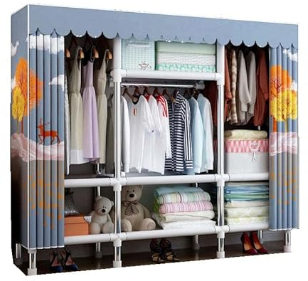 HUHJYUGE Stoffschrank für das Schlafzimmer, Faltbarer Stoffschrank mit Staubabdeckung, Kleiderschrank Stoff Stabil, Faltschrank Schmal, Garderobenschrank Offen, für Wohnzimmer, Kinderzimme