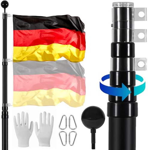 VEVOR Kit Asta Bandiera Telescopica da 6096 mm, in Lega di Alluminio Resistente nel Terreno Esterni, Asta Bandiera con 3 modalità di Visualizzazione con Accessori,Asta Bandiera Tedesca, Nero