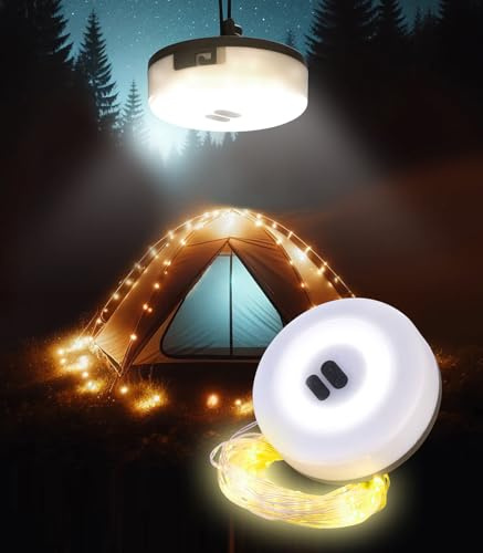 Lunartec Lichterkette aufrollbar: 2in1-Akku-Campingleuchte mit Lichterkette, 6 Modi, IPX4, 10m, 130 LEDs (Camping, Campinglampe mit, Haken)