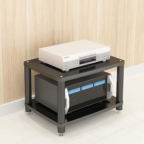 YVZYLXH HiFi Rack Router Schrank schallplatten Regal Plattenspieler Regal mit leisem Fußpolster,Hochwertiger Audio-Video-Medienständer Für Stereokomponenten,für Zuhause/Büro/Kino(Nero,60x48x42cm)