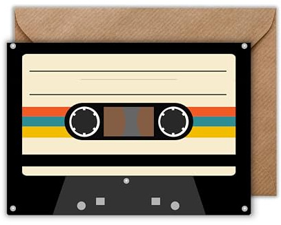 WBdesignz Gruß Karte mit Umschlag - Geburtstagskarte Vintage Retro Style Kasette Schwarz Oldschool Tape Party Einladungskarte Geschenkkarte Audiophil Musik Nostalgie Kindheit (DIN A6)