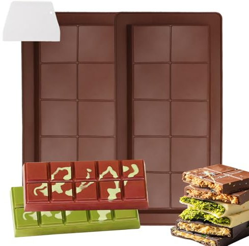 Schokoladenform Silikon Set, 2 Stück Extra Tief Schokoladenform mit 1 Schaber Tief Silikonform Schokolade Antihaft Schokolade Form für DIY Dubai Schokolade, Süßigkeiten