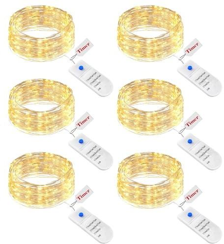 btfarm 6 Stück Lichterkette Batterie mit Timer 3 Modi, 2M 20 LED Silberdraht Mini Lichterketten Klein, Batteriebetrieben Lichterkette Draht für Innen Weihnachten Hochzeit Party Deko (Warmweiß)