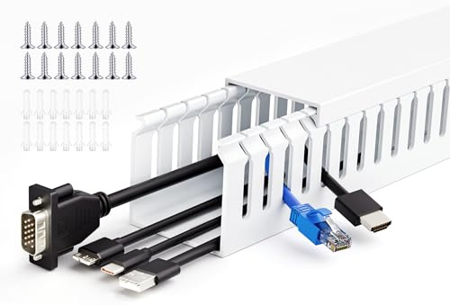 ZhiYo Kabelkanal Weiß 168cm - Serverrack-Set mit 4x42cm Verdrahtungskanal | Sicherer PVC-Kabelkanal H5xB5cm für Schreibtisch/Netzwerk - Offene Kabelrinne mit Stecksystem | Kabelk mit Schlitzen, 4 Stück, je 41,9 cm, robustes PVC-Kabelmanagement für Server-Racks, Netzwerkkabel und Schaltschränke
