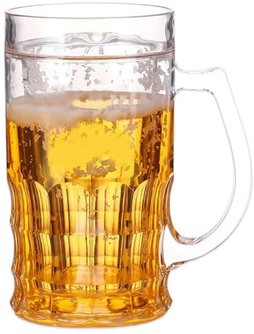 Tasse à bière amusante à double couche, 450 ml, fausse tasse à bière en plastique PS avec poignées, modèle mezzanine pour boissons de bar, farce (1)