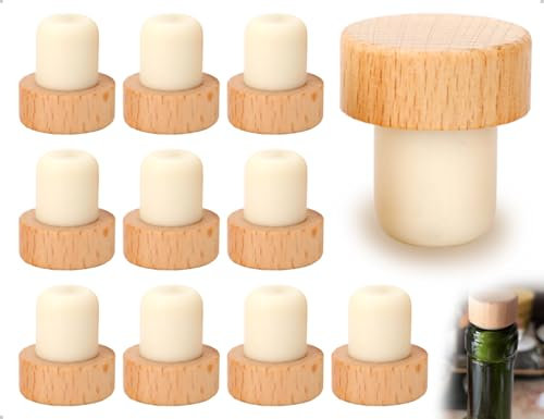 Emezddo 10 Pezzi di Tappi per Vino, Chiusura per Bottiglie di Legno, Chiusura per Bottiglie di Vino, Tappo con Manico a T, utilizzati per Bar e ristoranti