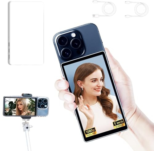 Shimbol CP5 Lite Magnet-Smartphone Handy Selfie Monitor Full HD 5 Zoll Drahtlos für Live-Stream TikTok - Kompatibel mit iPhone Samsung Android (Weiß)