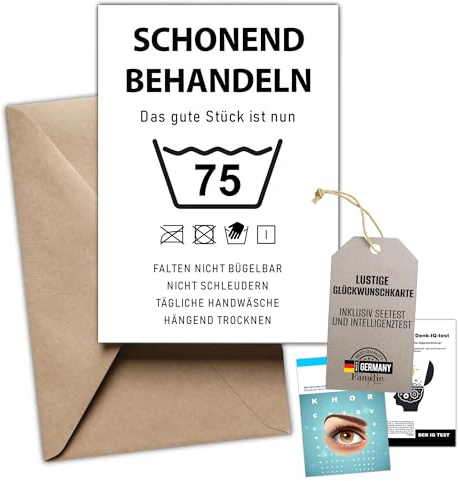 Kackspecht Lustige Geburtstagskarte 75. Geburtstag Karte mit Umschlag inkl. Intelligenztest | Schonend Behandeln | Witzige | Hochwertiger Druck – Originelle Geschenkidee für Männer & Frauen