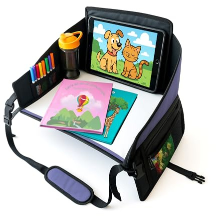 Kids Travel Tray for Car Seat- Purple- The Essential Travel Lap Desk with Removable Tablet Holder, Built-In Storage, and Stabilized Panels, Must Have Car Tray for Kids on Road Trips