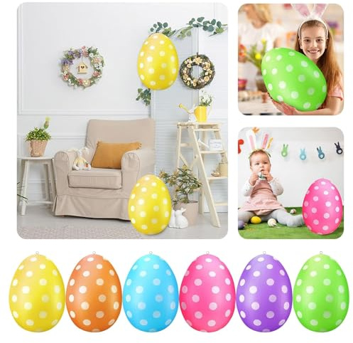 6PC Osterei Ei | Riesige Plastikeier Deko 40 cm | Deko-Ostereier Osterdeko in schönen leuchtenden Farben | Ostereier zum Aufhängen | Ornament für Osterkörbchen Frühlingsdeko,Ostern Geschenke Kinder