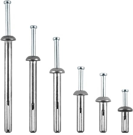 Hammer Drive Nail-in Anchors, 6 Sizes Assortment – Cement Wall Anchors for Concrete Brick Block – Zinc Plated Masonry Fasteners for Electrical Boxes, Brackets, Frames，35 PCS