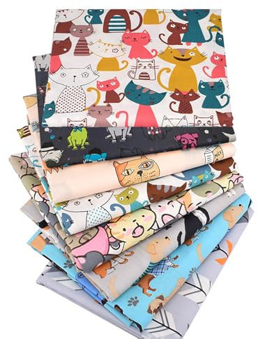 SMTCM Patchwork 8 Stück 20 * 25cm Baumwollstoff Meterware Handwerken Nähen Stoff Stoffquadrate Gedruckt Craft Stoffe Stoffpakete Baumwollstoff Cartoons Gedruckt Stoffe mit Hunde und Katzen Muster