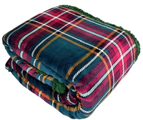 Tata Home Coperta Plaid Morbida Coperta Pile Super Calda Invernale Plaid Divano Flanella Retro Agnellato Sherpa 3 Misure 5 Disegni (Scozzese Verde, Singolo 150x200 cm)