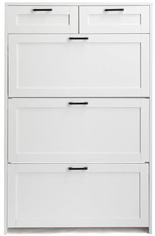 LEADZM Schuhschrank Schmal hoch,Schuhkipper Weiss 80x24x125cm | mit 3 Flip-Schubladen Schuhregal mit 2 Schubladen für den Eingang, Flur, Wohnzimmer