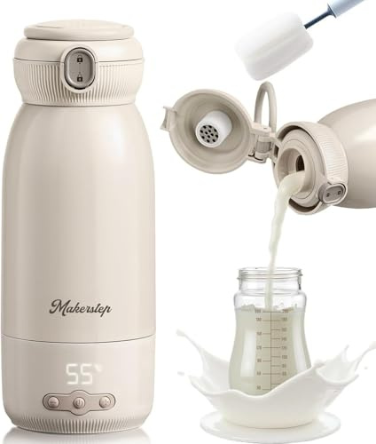 Chauffe biberon nomade,Peut être chauffé, maintenu au chaud et stérilisé,Chauffage rapide en 3 minutes,Grande Capacité de 500ml,Grande batterie de 10400 mAh,Eau, lait,brosse de nettoyage gratuite