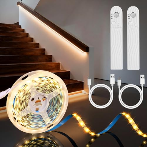 Lihao LED-remsa med rörelsesdetektor 5 m 120 LED band med rörelsedetektor sensor ljus kontinuerligt ljusläge flexibel LED varm vit nattlampa för babyrum trappa säng