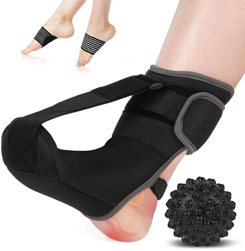 DAILIENFUS Plantarfasziitis Schiene Mit Massageball & Orthopädische Socken, Fersensporn Bandage Nachts Zur Schmerzlinderung, Orthopädische Fußbandage Gegen Fersenschmerzen,Schwarz (S)