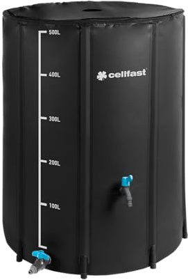 Cellfast Vasca per acqua piovana, 500 l, pieghevole, con rubinetto e valvola, chiusura lampo, altezza 100 cm, diametro 80 cm