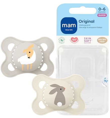 MAM Original Schnuller | 0-6 Monate | Schnuller für Neugeborene | 94% Akzeptanz | stillfreundlicher Babyschnuller | von Hebammen empfohlen | zahnfreundlich | SkinSoft Silikon | Schaf/Hase | 2 Stück