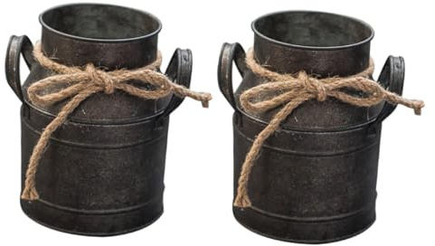 HAMPPLIES 2pcs Retro Iron Flower Buckets Vintage Milk Pot for Indoor Outdoor Garden Decor Multifunctional Storage and Floral Display Ornaments
