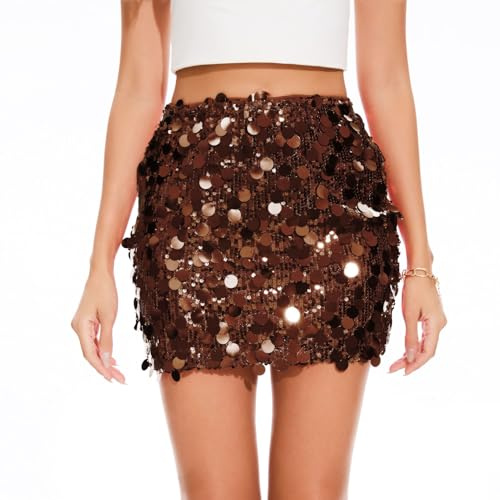 Paillettes Jupe pour Femmes, Jupes Scintillantes, Mini Jupe Sexy, Jupe Taille Élastique, Jupe Glitzer pour la Nuit, Idéale pour la Fête, Carnaval, Nouvel An, Halloween, L