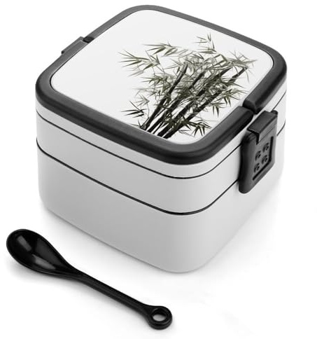 SMAZDFXX Asiatische Bambus-Bento-Box, große Fassungsvermögen, tragbare Lunchbox für Erwachsene mit Griff und Löffel für Arbeit, Reisen und Camping