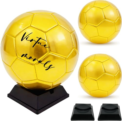 Virtue morals Gold Autograph Soccer Ball Set, 3/6/8 Pack with Display Stand and Air Pump for Trophies, Awards, Championship Party, Size 3 (3)