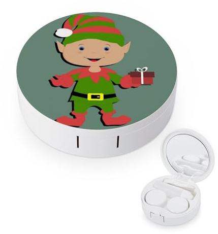 fkgvwo Contact Lens Container Christmas Elf Travel Contact Lens Box with Mirror Tweezers Solution Bottle
