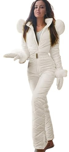 HEUchuan Skidoveraller för kvinnor skiddräkt snowboard utomhus overaller för byxor dam jumpsuit elegant, Vitt, 3XL