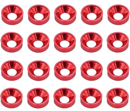 Per SCX10 Per TRX4 10/20 Pezzi Rondella Piatta M3 Rondella Svasata In Alluminio Anodizzato Colorato RC Crawler Chassis Shafty MOA Comp Builds Pezzi Auto Rc(Red,20pcs)