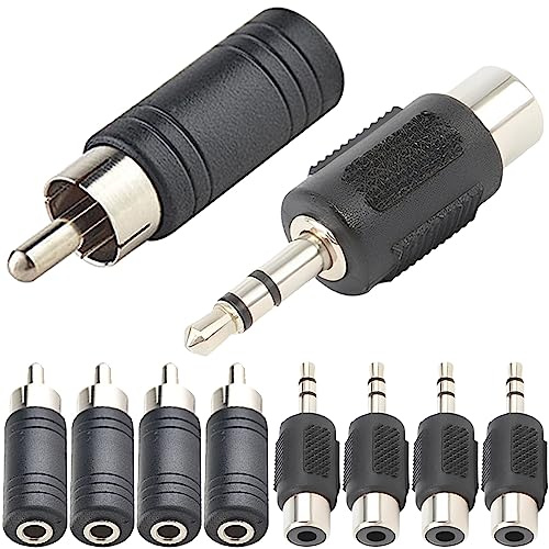 HAAMNING7 Adaptador de conector estéreo hembra de 1/8 de pulgada a RCA mono macho y adaptador de conector estéreo macho de 3,5 mm a RCA mono hembra, niquelado, negro (paquete de 10)