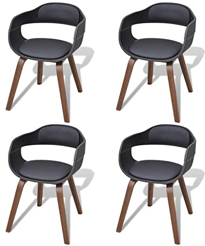 Teenpull Lot de 4 chaises de salle à manger, noires, en bois de bug et cuir synthétique, accoudoirs, design ergonomique, structure en bois de noyer, chaises de cuisine de qualité supérieure pour salle