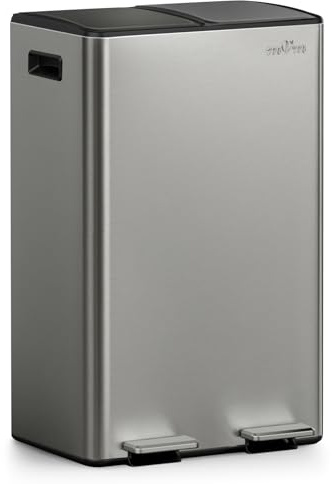 mVm Cubo de Basura para la Cocina, 2 Compartimentos 2 x 30L Cubo de Basura Cocina, Papelera Moderna y Robusta, Cierre Suave, para Cocina, Salón, Gris