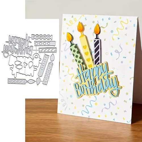 Happy Birthday Candle Metal Die Cuts Cutting Dies, Happy Birthday Candle Cutting Dies Paper Cards Cutting Dies Cut Stencils for DIY Embossing Card Making Book Tags Decorative Paper Dies Scrapbooking