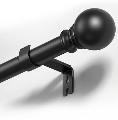 Tringle à Rideaux Noire 66-300 cm, Ø25 mm, Extensible Réglable en Métal Robuste avec Supports et Embouts Décoratifs, Barre à Rideaux pour Fenêtre, Extérieur, Chambre, Cuisine et Salon