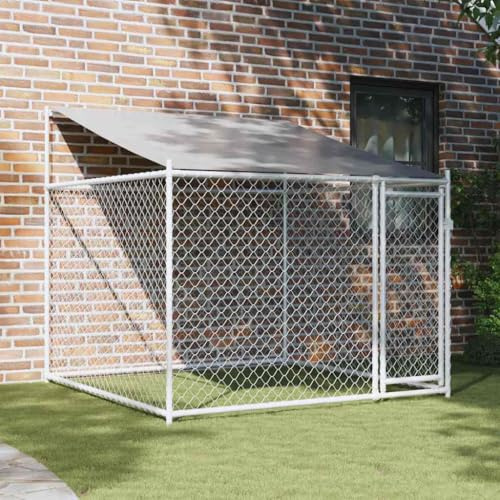 Lumanois Hundezwinger mit Dach und Tür Grau 2x2x2 m Verzinkter Stahl,20.3kg,172559