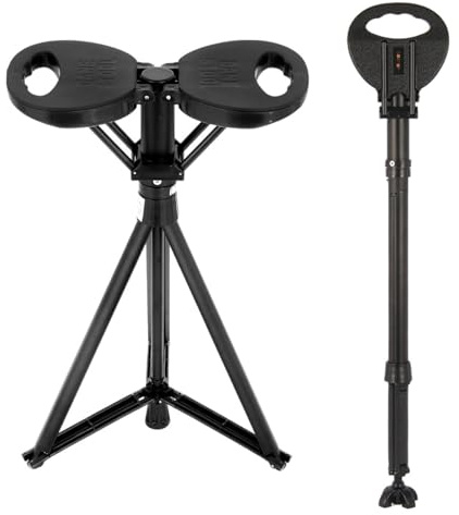 GUOXIAD Asiento For Bastón, Taburete Plegable For Bastones De Senderismo Y Acampada, Muletas De Aleación De Aluminio For Esperar Al Aire Libre, Viajar Y Descansar
