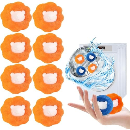 Pet Hair Remover for Washing Machine, 8PCS Reusable Laundry Lint Catcher, Effectively Removes Cat, Dog and Other Pet Hair From Clothes, Washing Machine Hair Catcher (Orange)