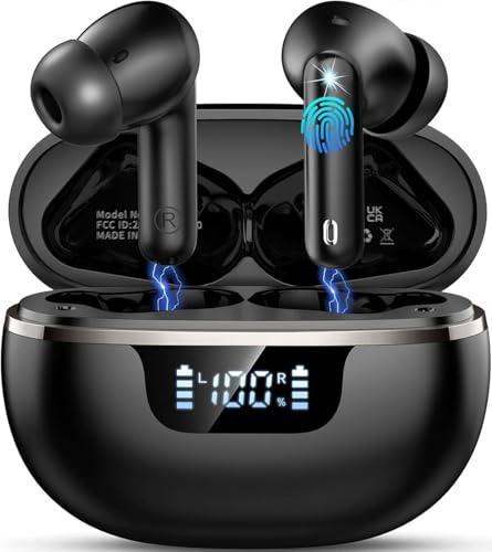 2026 Wireless Earbuds, Bluetooth 5.4 Headphones, IP7 Waterproof Earbuds with LED Display Fast Charging, Ear buds with 4 ENC Noise Cancelling Mics Deep Bass, 50H Playtime In Ear Earphones HiFi Stereo