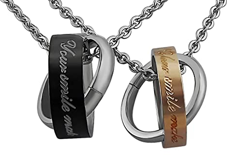Hanessa 2 Stück Personalisierte Kette mit Gravur Edelstahl 50 cm mit Anhänger You are my sunshine mit Datum in silber schwarz gold - Personalisierte Geschenke für Damen Herren Freundin Freund
