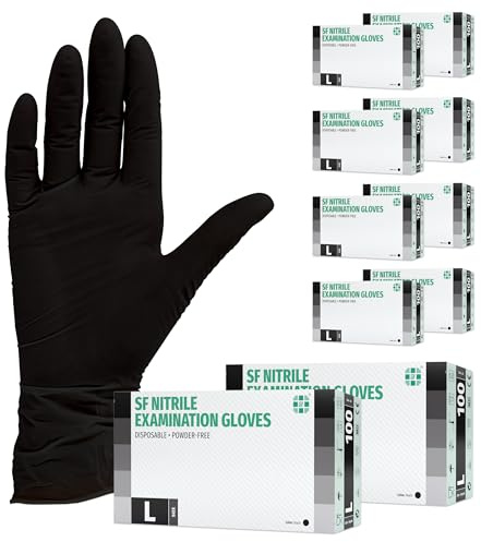 SF Nitrilhandschuhe L Schwarz – 1000 Stück Einweghandschuhe, latexfrei | Puderfreie Einmalhandschuhe, Vorratspack mit 10 Boxen à 100 Stück, für Tattoo, Werkstatt, Küche, Reinigung und Haushalt