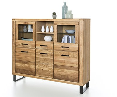 Highboard Vitrine in Wildeiche geölt Teilmassiv Breite 158cm Höhe 140cm
