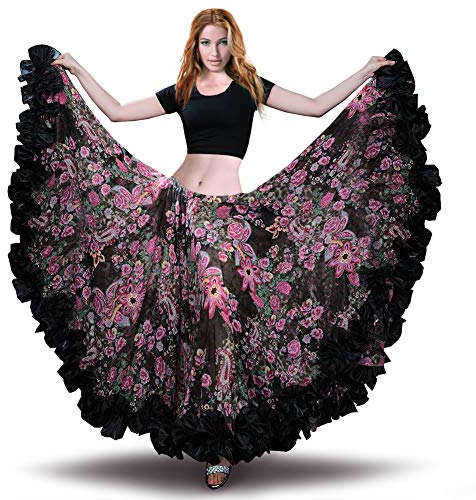 ROYAL SMEELA Flamenco Bauchtanz Damen 360/720 Grad Blumen Chiffon Langer Maxirock Tribal Zigeuner Rock Kostüm Damen