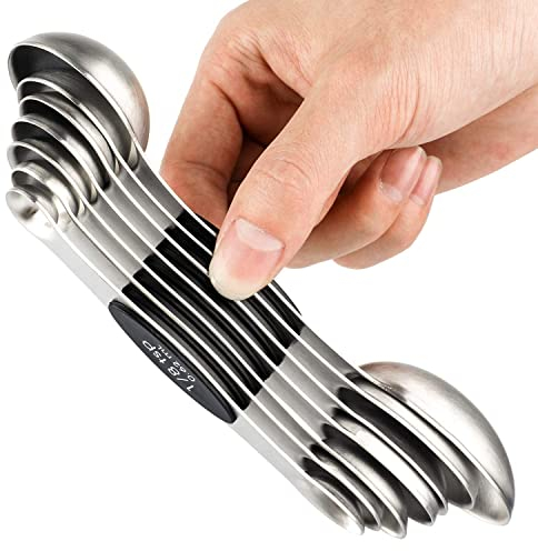 Magnetic Measuring Spoons Set of 7 Stainless Steel Dual Sided Teaspoon Tablespoon for Measuring Dry and Liquid Ingredients